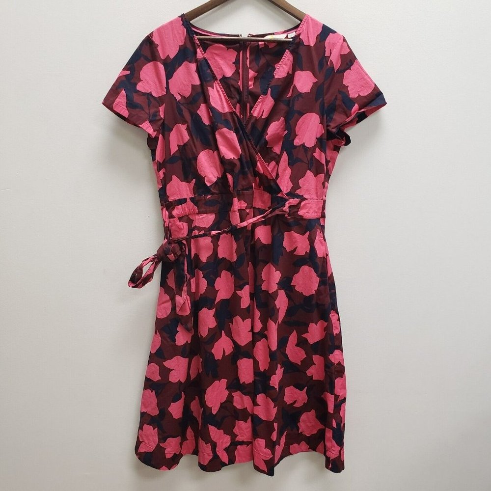 Boden Pink and Navy Floral Wrap Midi Dress
